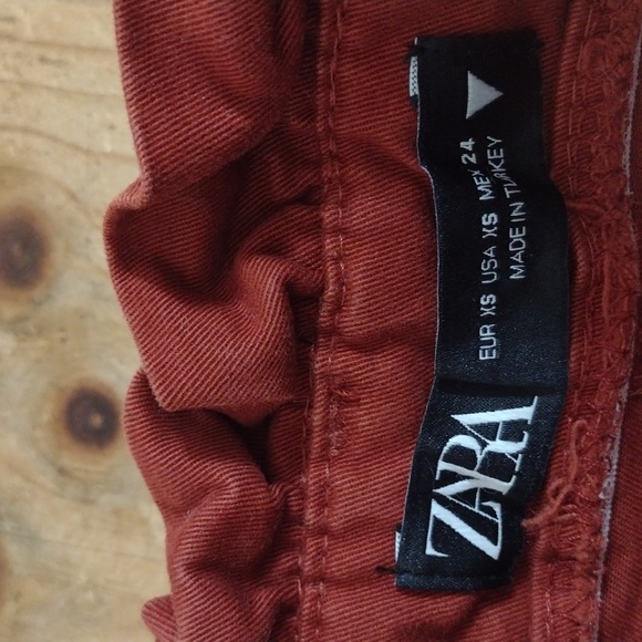 Zara Rusty Orange Paperbag High Waisted Cargo Twill Wide Leg Pants Size XS - Picture 7 of 8